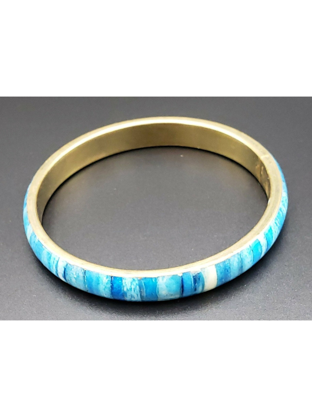 Vintage Aqua Blue Bone Bangle, Brass Boho Spacer Bracelet Tribal Ethnic bn-1